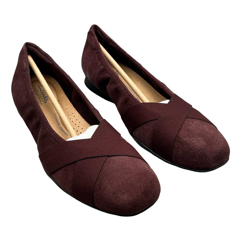Clarks Jazmynn Gem Merlot Suede Flats Size 6M Burgundy Slip On Shoes NEW